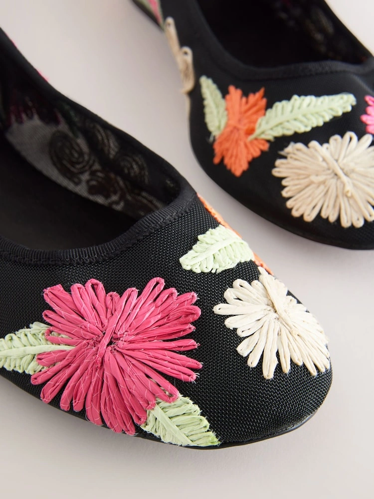 Multi Floral Mesh Embroidered Ballet Flats image 2