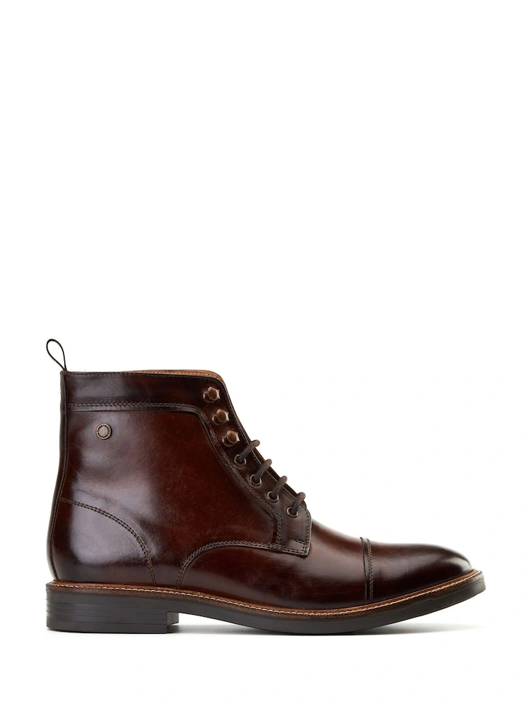 Brown Leather Toe Cap Lace-Up Boots image 3