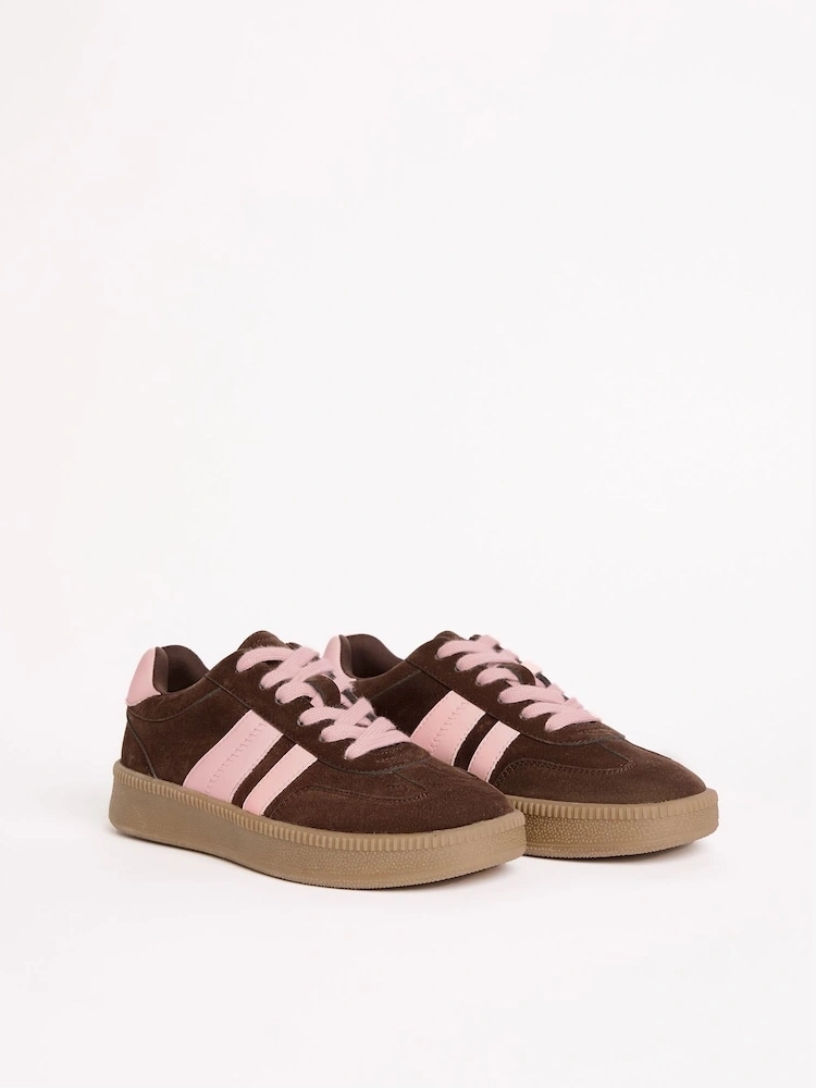 Chocolate Brown Retro Gumsole Lace-Up Trainers