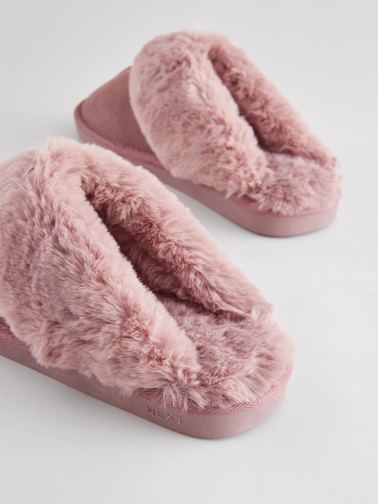 Suede Faux Fur Mule Slippers image 4