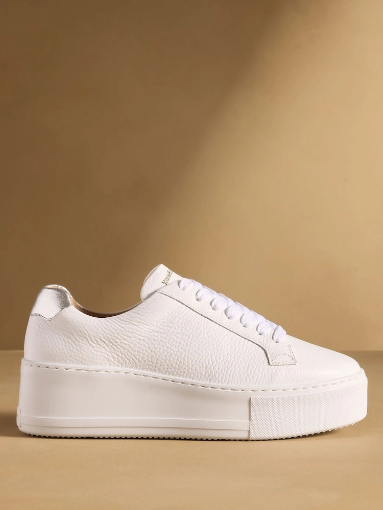 White Flatform Lace-Up Trainers with Metallic Detail image 5