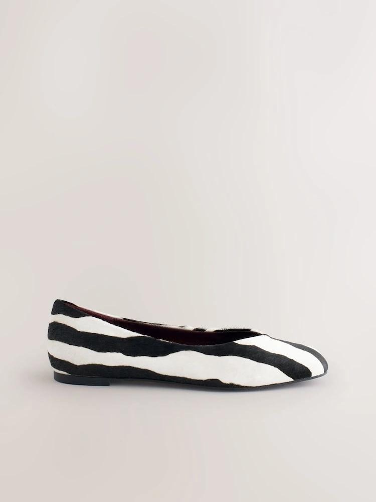 Zebra Print Leather Square Toe Ballet Flats image 3