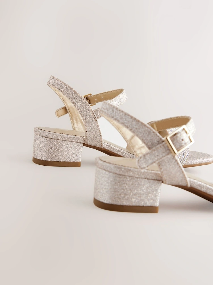 Ivory Glitter Twist Strap Block Heel Sandals image 2
