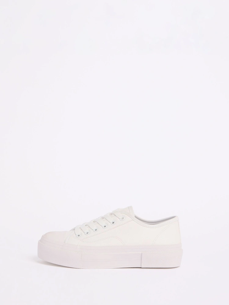 White Flatform Lace-Up Trainers image 4