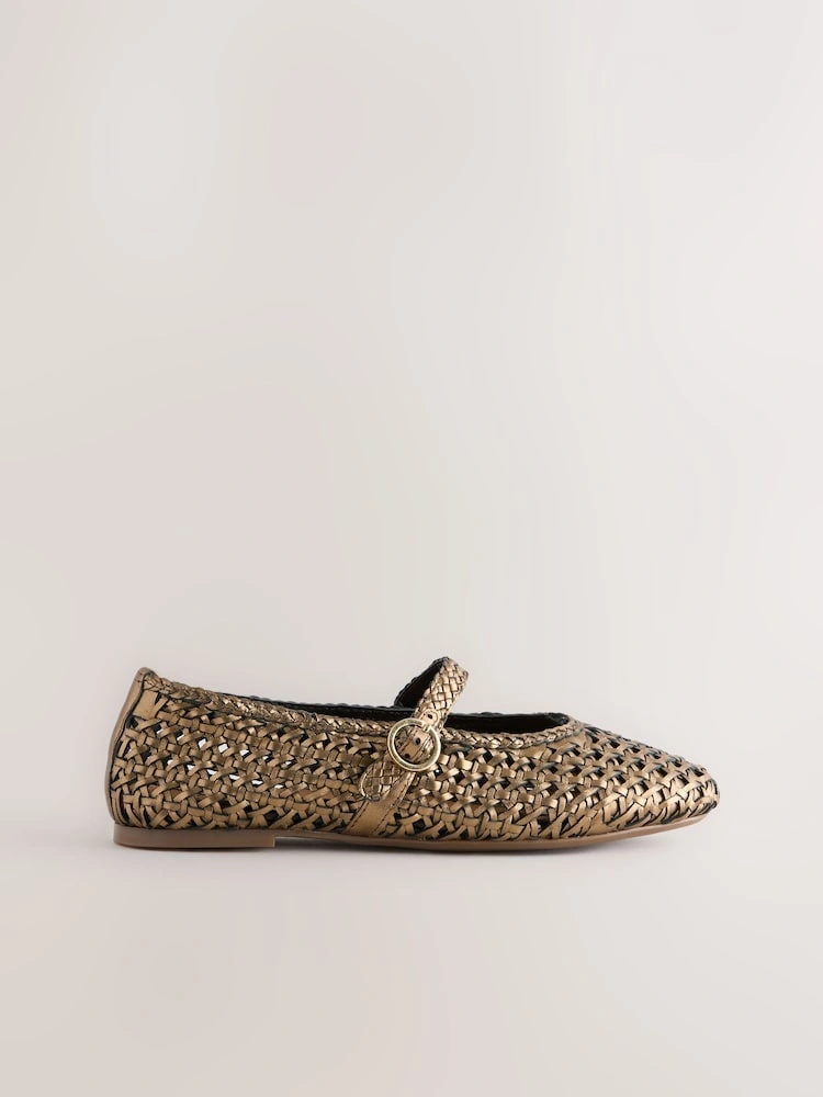 Bronze Woven Leather Mary Jane Flats image 3