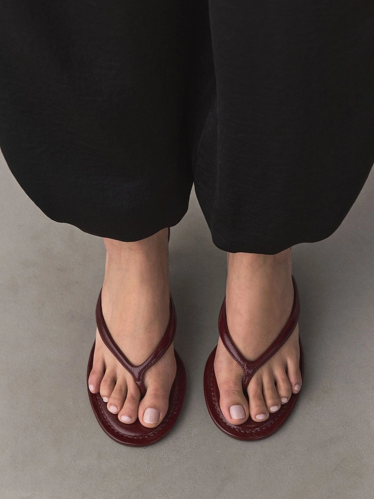 Burgundy Leather Toe-Post Mid Heel Sandals image 4