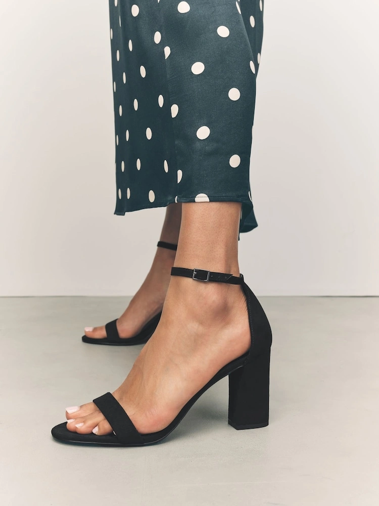 Black Block Heel Two-Strap Sandals image 3