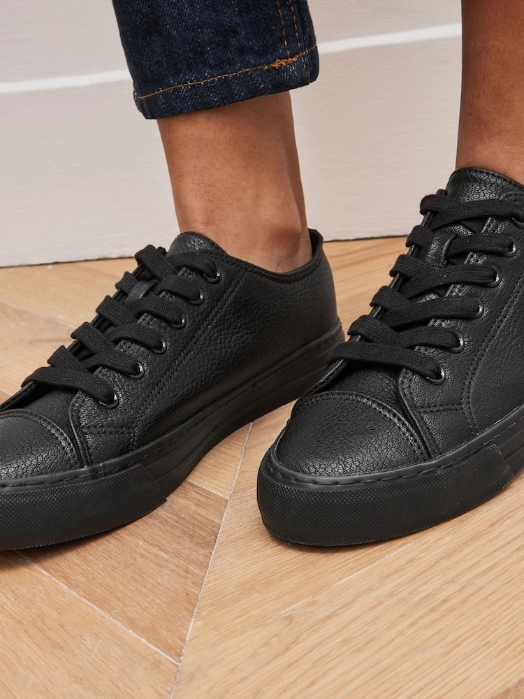 Black Patent Lace-Up Baseball Trainers image 4