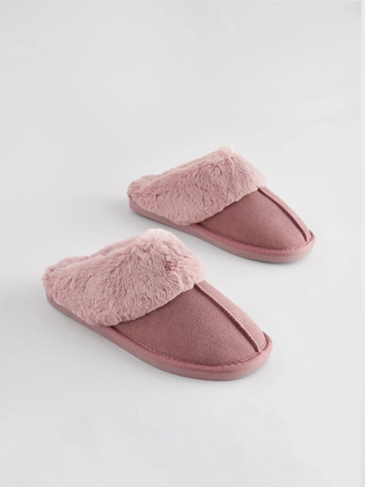 Suede Faux Fur Mule Slippers