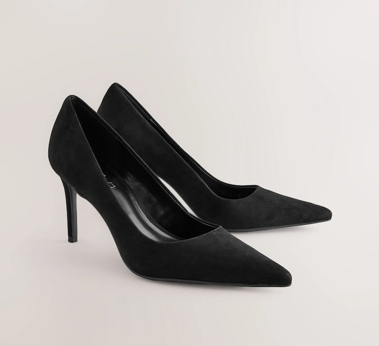 Black Suede Pointed Toe Court Shoes – Extra Wide Fit