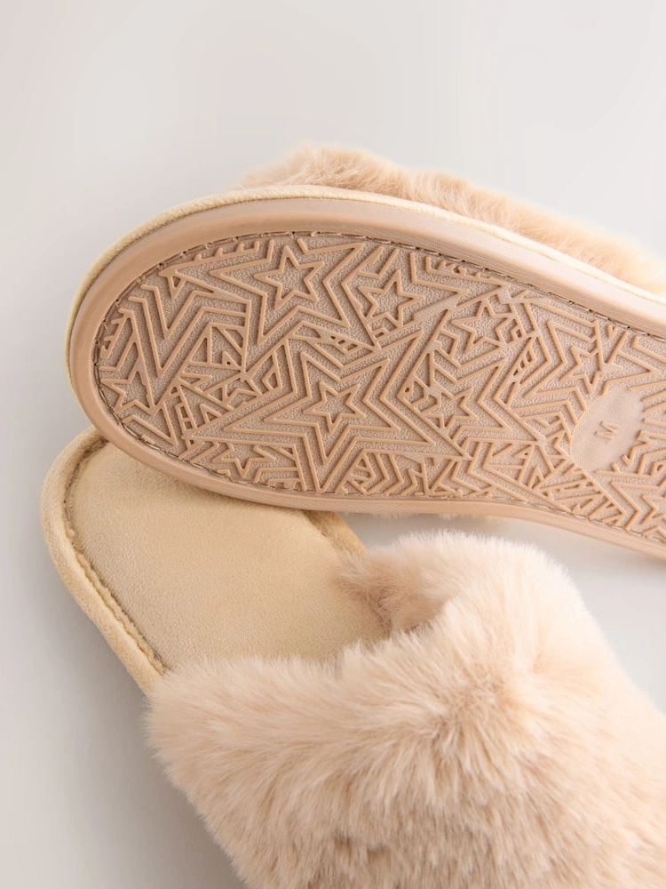 Yellow Faux Fur Slider Slippers image 5