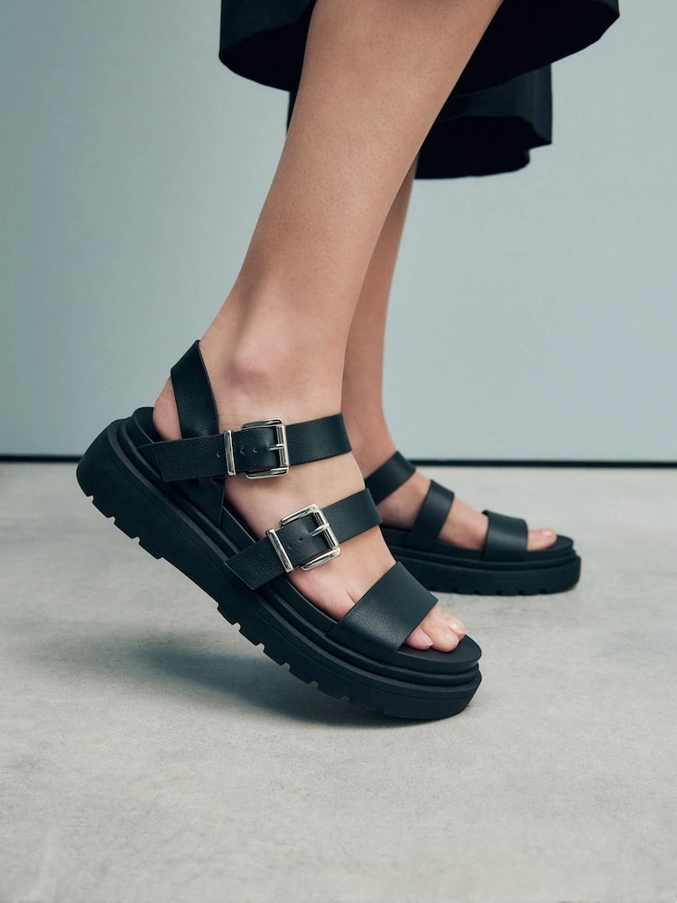 Black Chunky Buckle Strap Sandals image 4