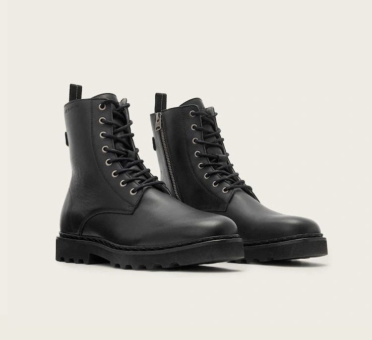 Black Leather Military Lace-Up Boots