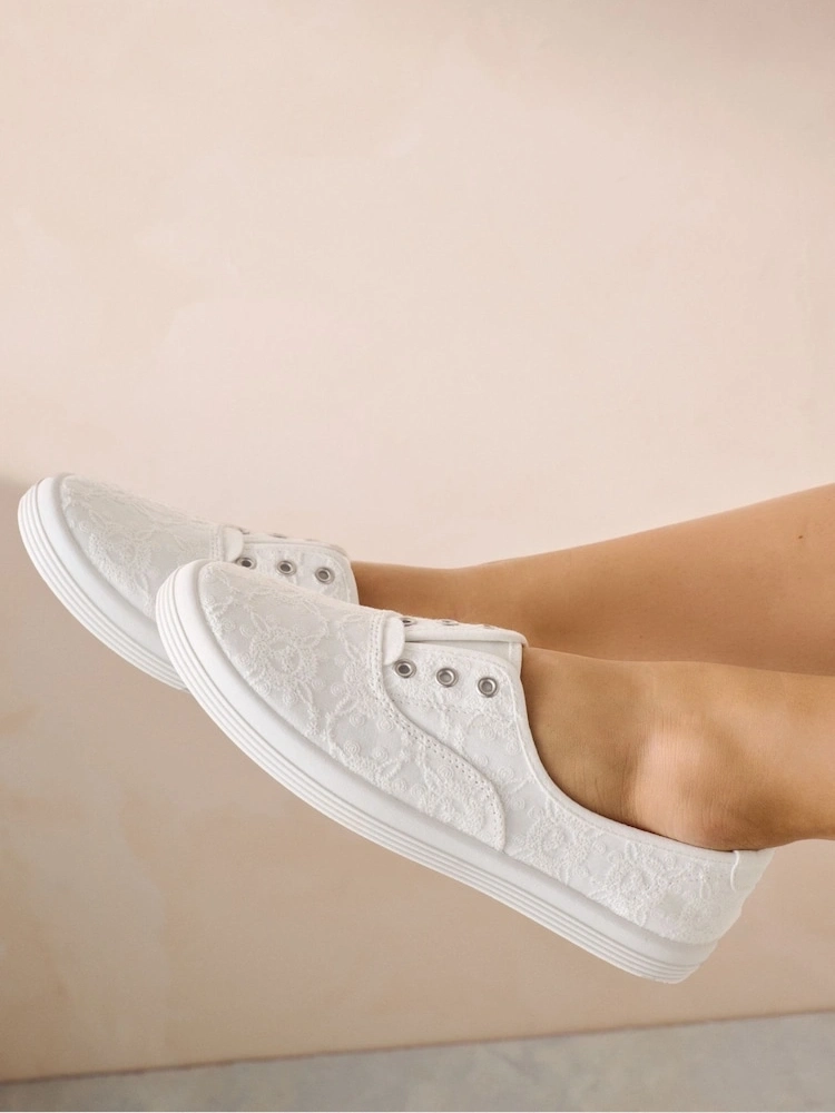 White Canvas Slip-On Comfort Trainers