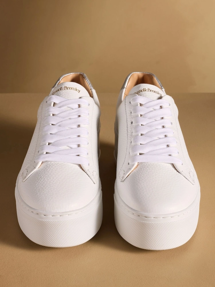 White Flatform Lace-Up Trainers with Metallic Detail image 2