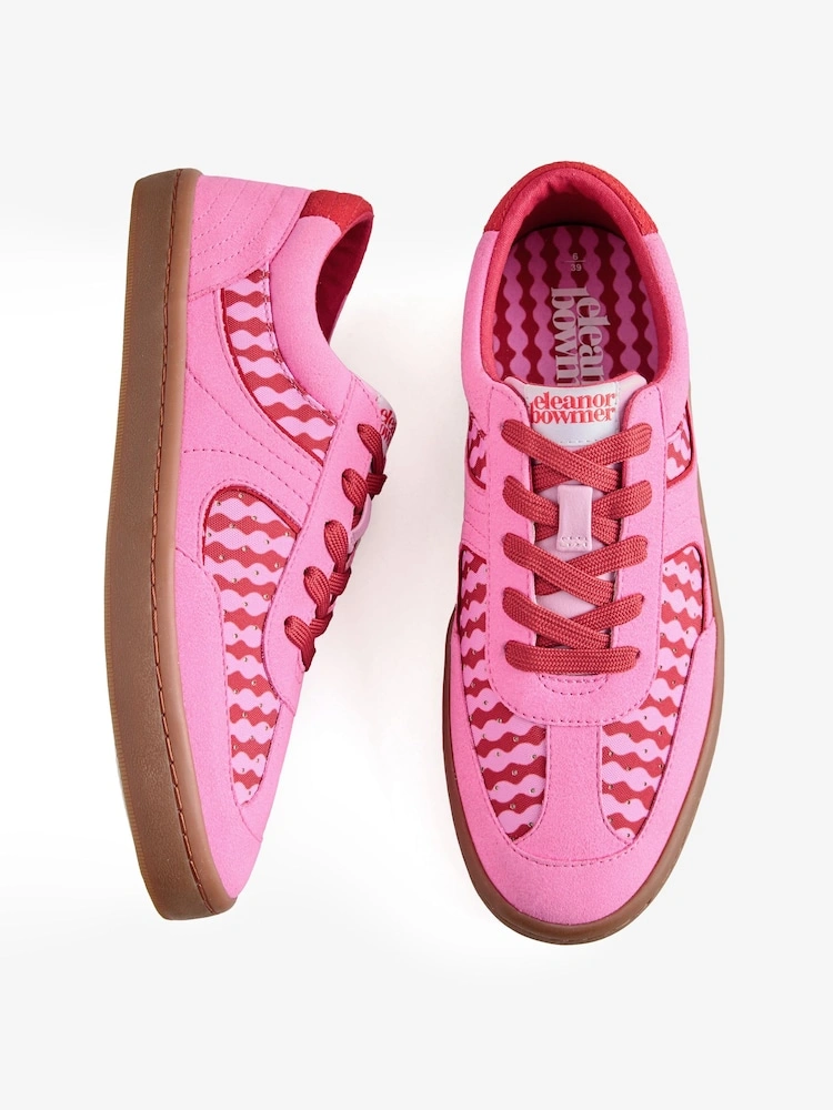 Pink Chequerboard Slim Lace-Up Trainers image 4
