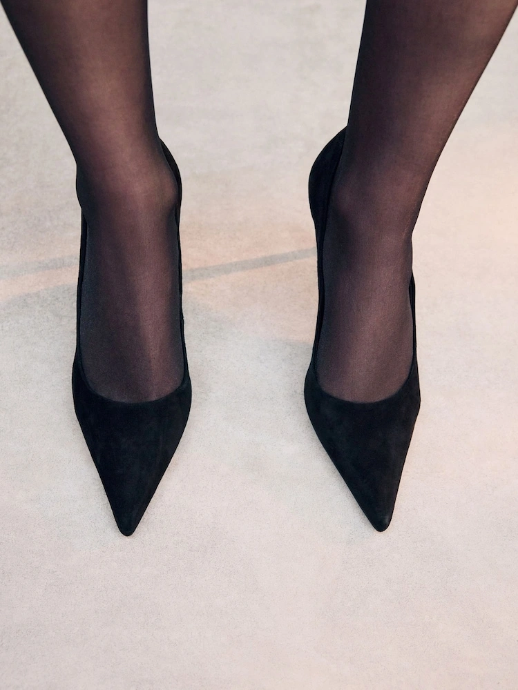 Black Suede Pointed Toe Court Shoes – Extra Wide Fit image 3