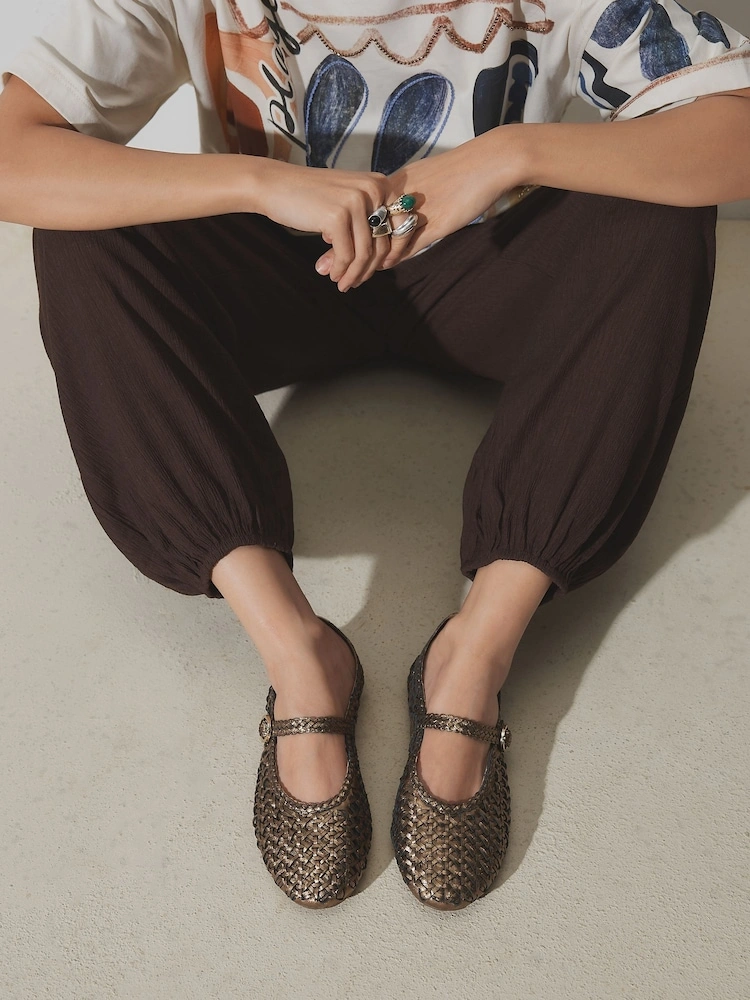 Bronze Woven Leather Mary Jane Flats image 5