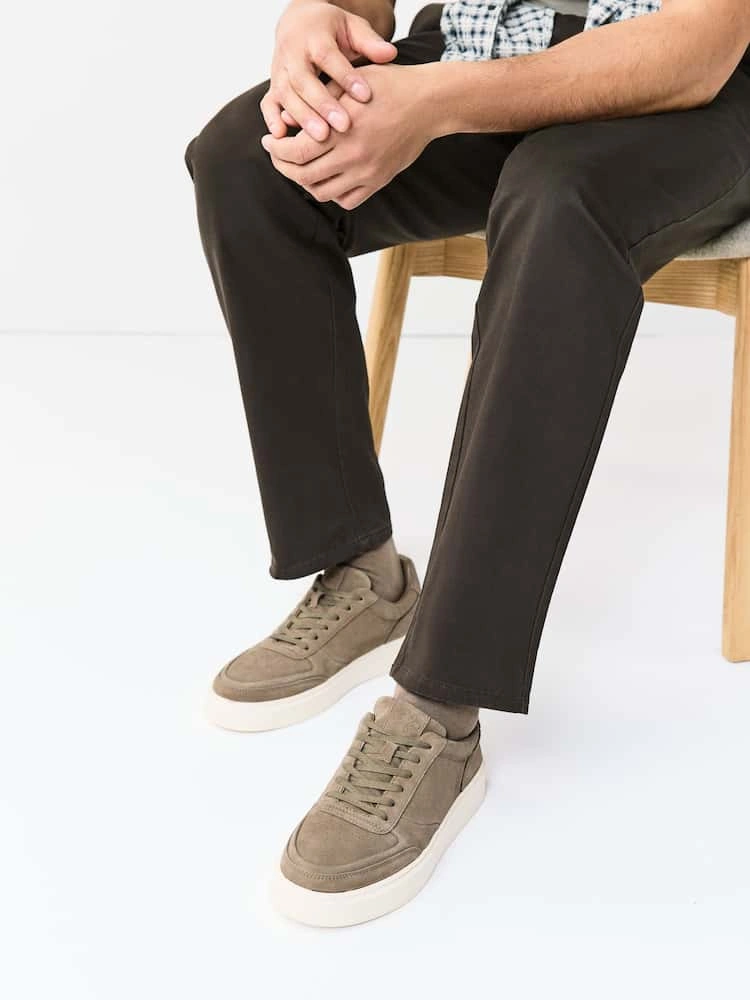 Neutral Premium Suede Chunky Smart Casual Trainers image 5