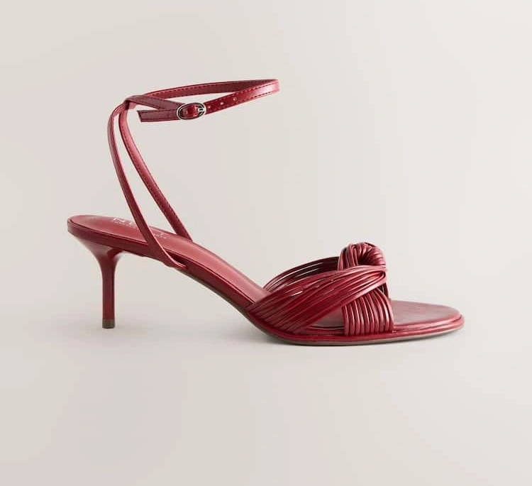 Red Twist Hardware Strappy Heeled Sandals