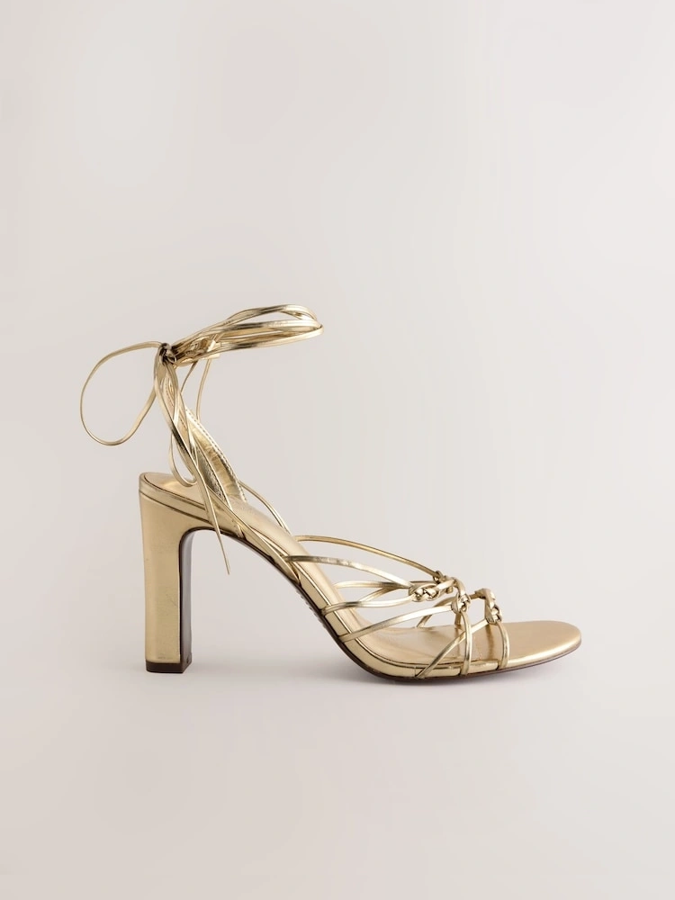 Gold Strappy High Heel Sandals