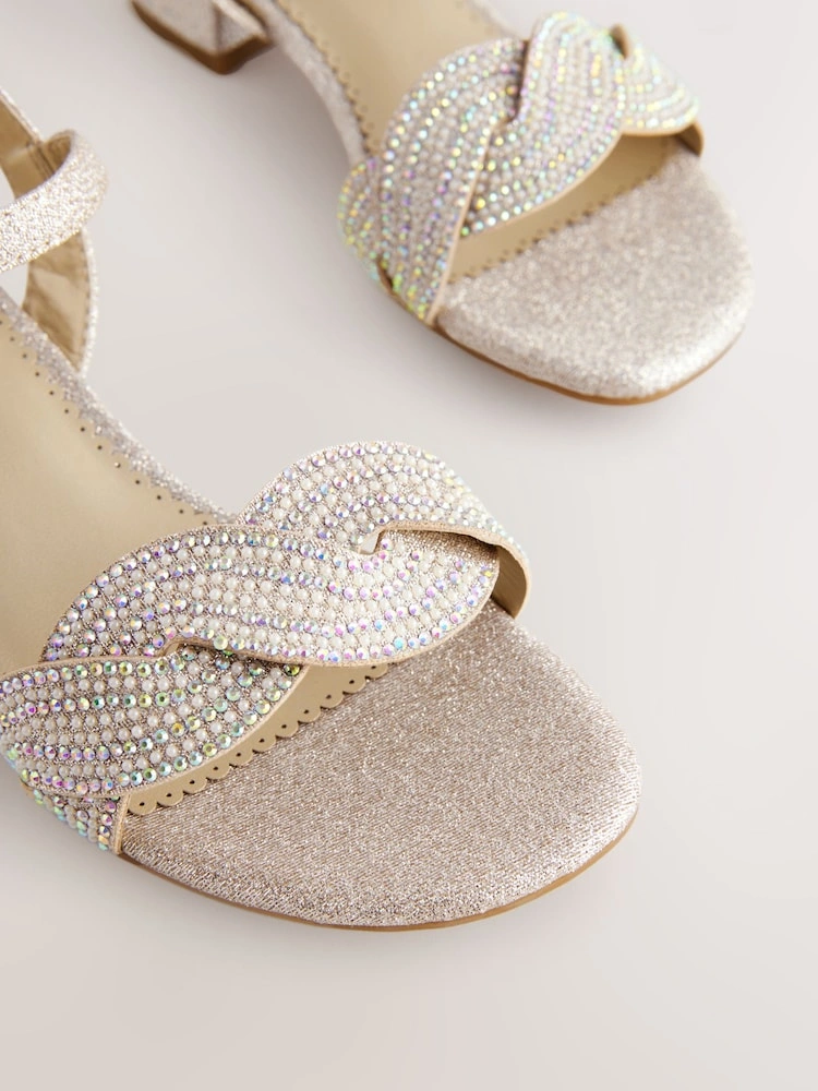 Ivory Glitter Twist Strap Block Heel Sandals image 3