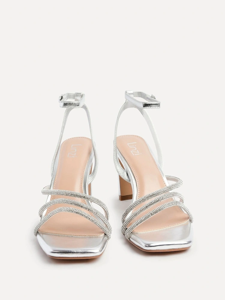 Silver Diamante Strappy Block Heel Sandals image 2
