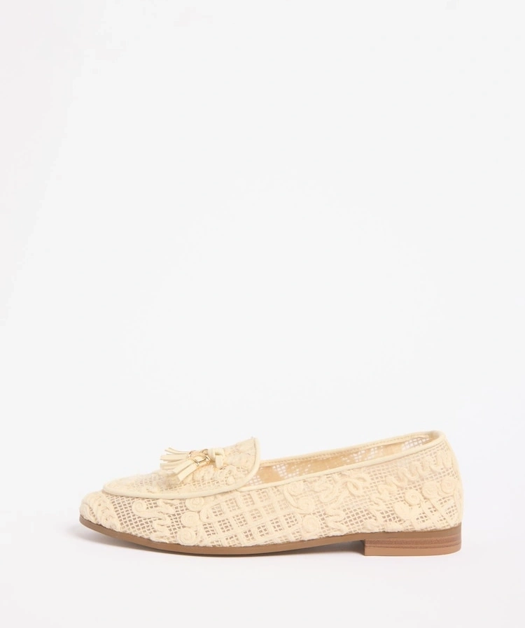 Cream Embroidered Tassel Summer Loafers image 4