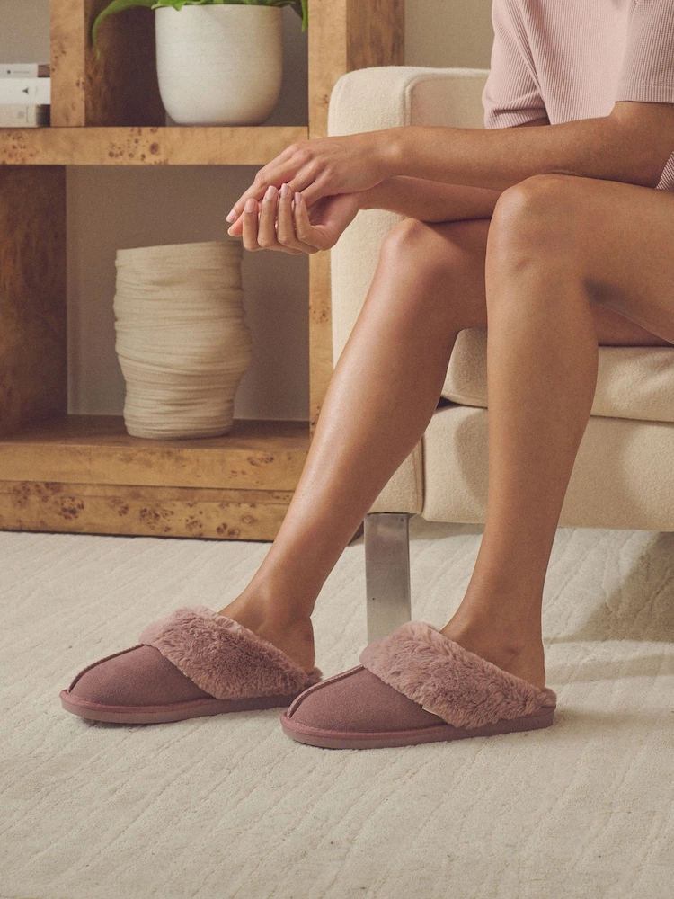 Suede Faux Fur Mule Slippers image 2