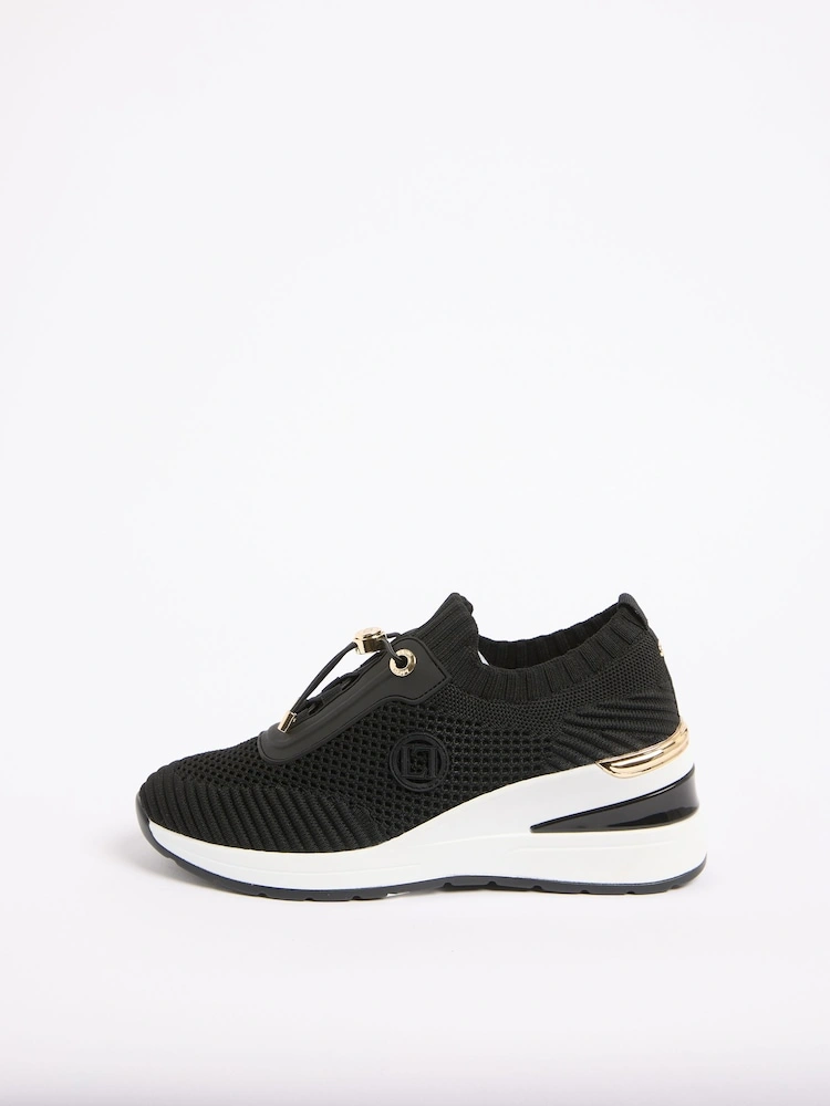 Black Knit Mid Wedge Runner Trainers image 3