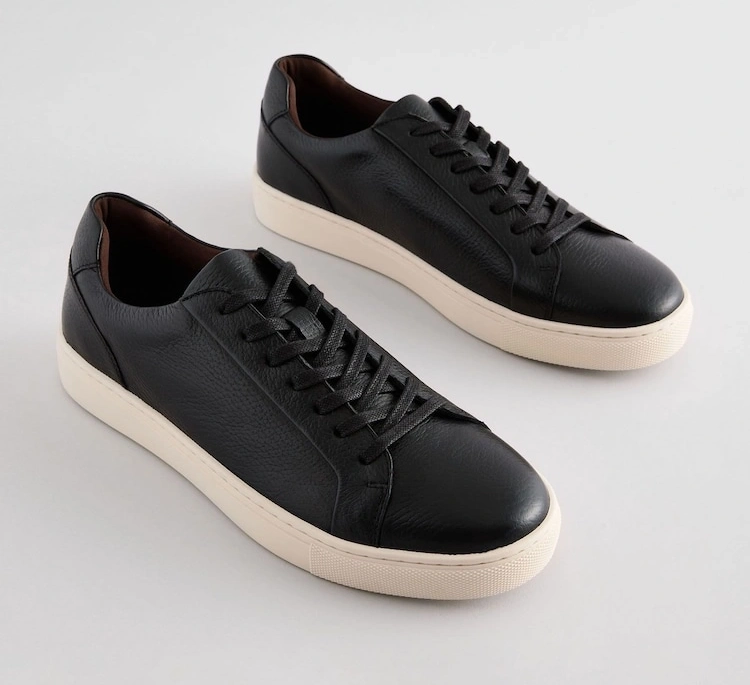 Black Leather Smart-Casual Trainers