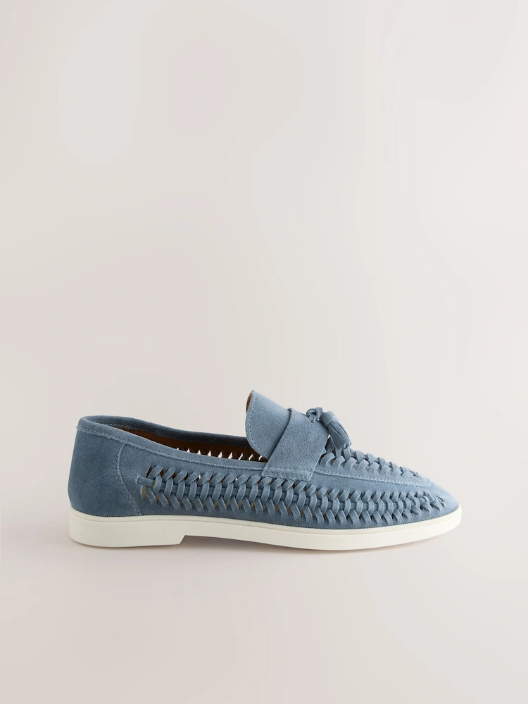 Blue Suede Woven Tassel Loafers image 5