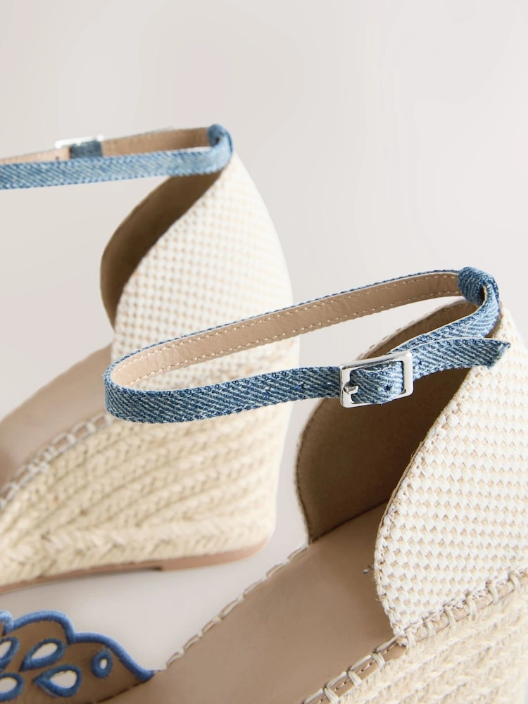 Denim Broderie Closed-Toe Wedge Sandals image 7
