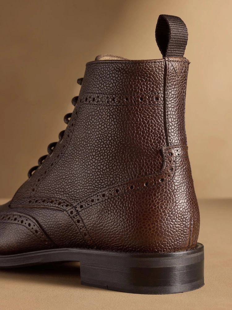 Brown Leather Brogue Wingtip Boots image 4
