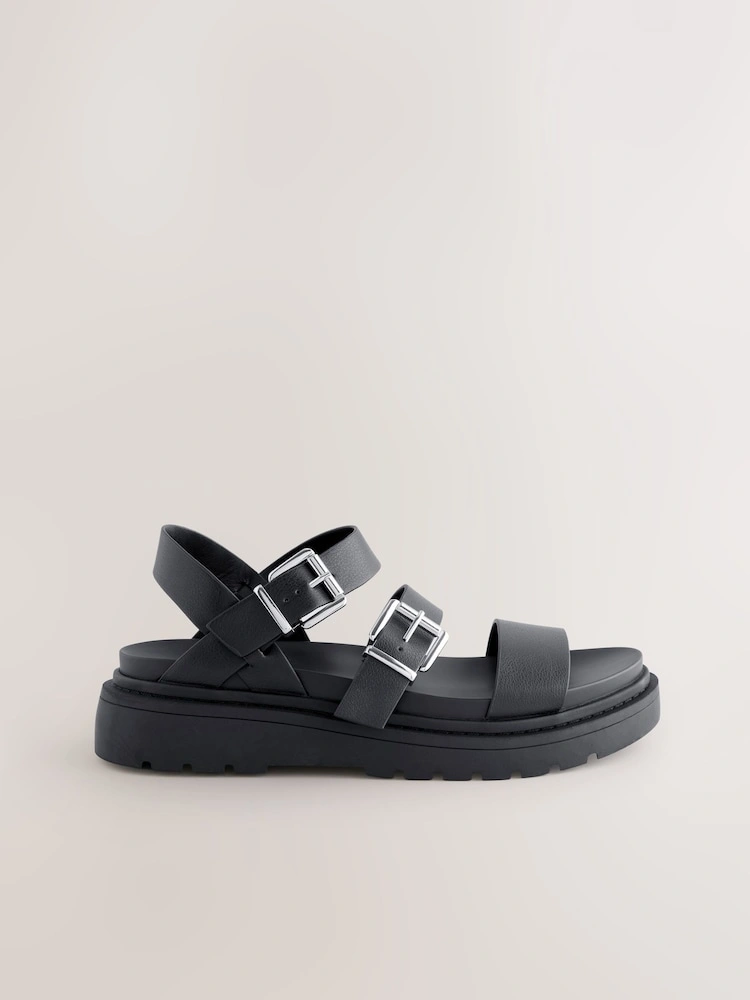 Black Chunky Buckle Strap Sandals image 3