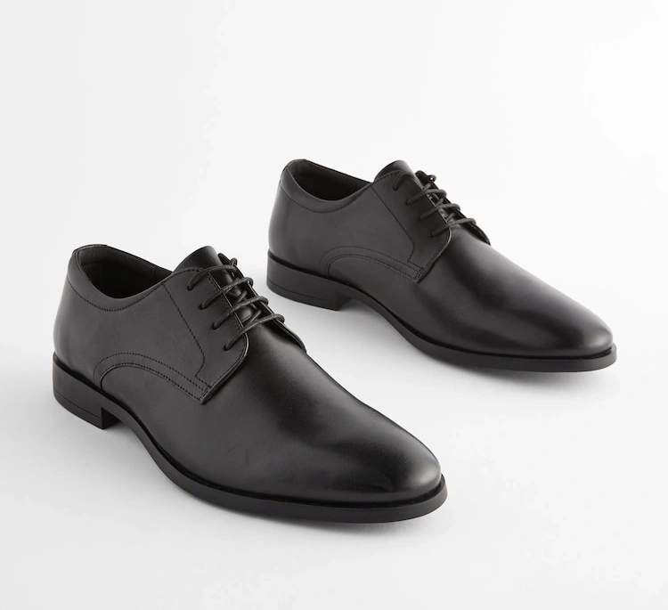 Black Wide Fit Leather Derby Shoes