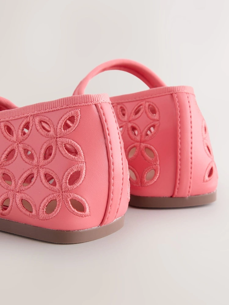 Coral Pink Broderie Round Toe Mary Jane Shoes image 6