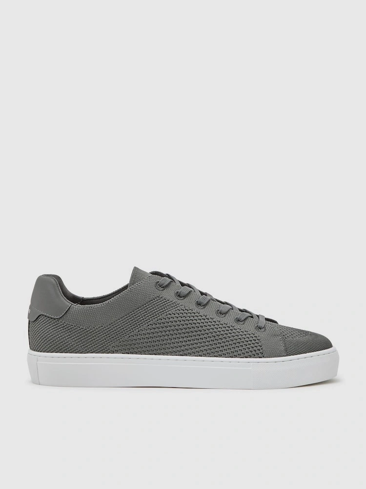 Grey Knitted Low-Top Lace-Up Trainers