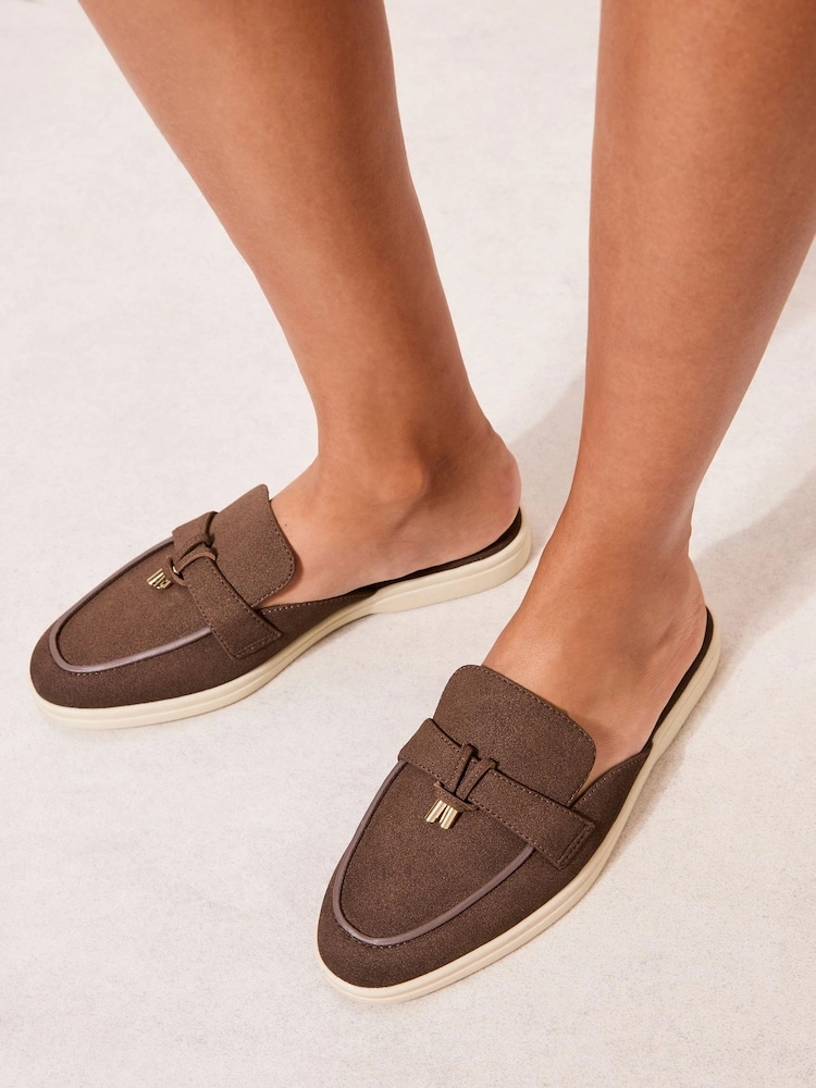 Chocolate Brown Tassel Mule Loafers with White Outsole image 2