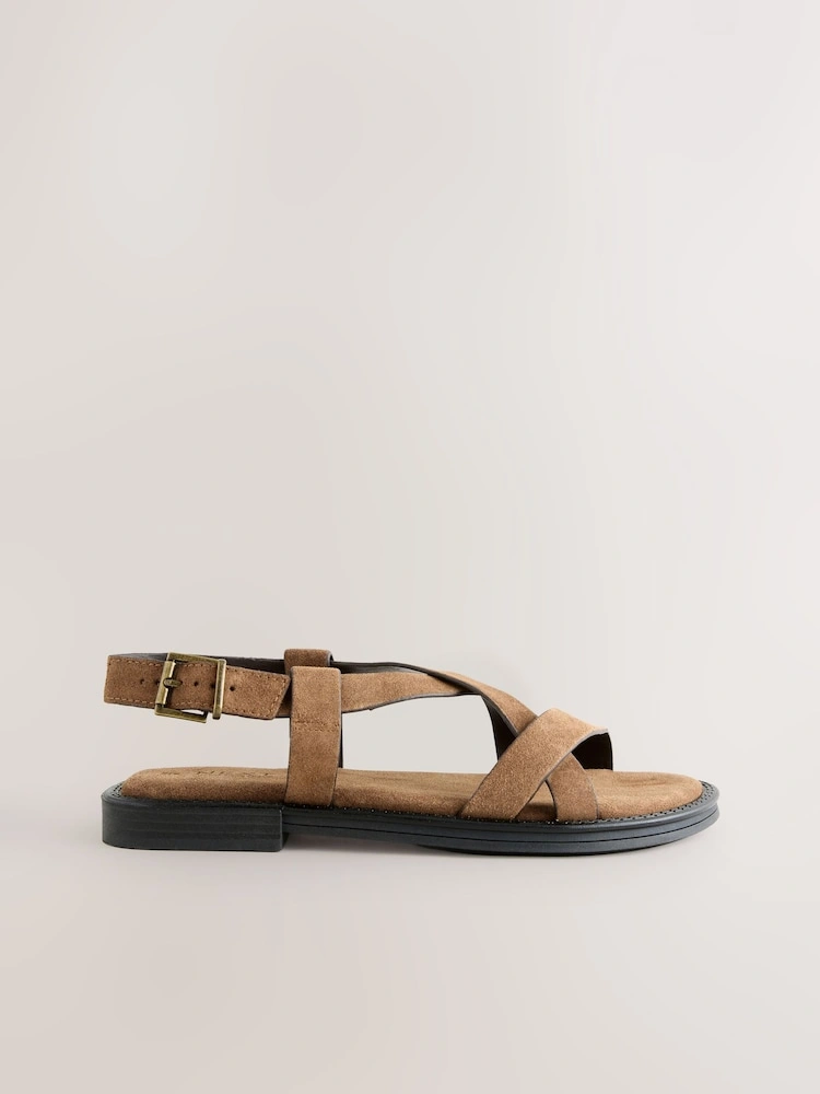 Tan Suede Cross Strap Comfort Sandals image 4