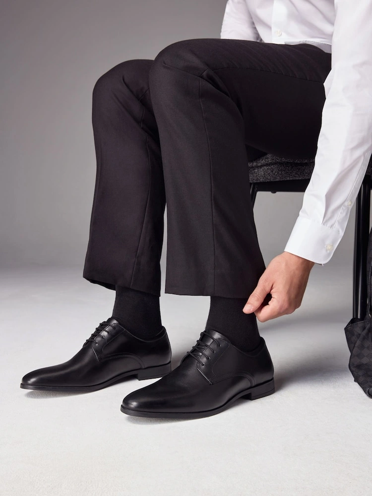 Black Wide Fit Leather Derby Shoes image 3