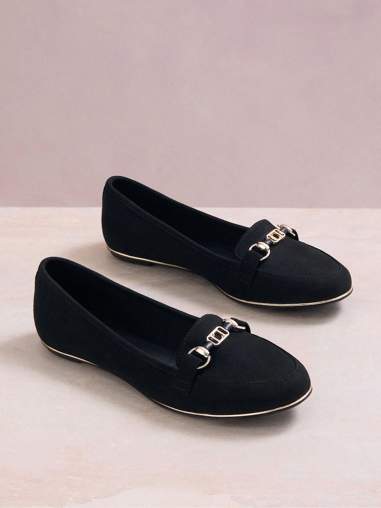 Black Faux Suede Chain Detail Workwear Loafers