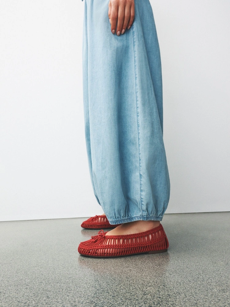 Red Rope Detail Round Toe Ballet Flats image 2