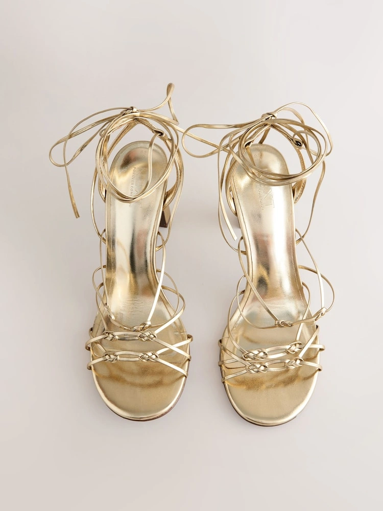Gold Strappy High Heel Sandals image 4