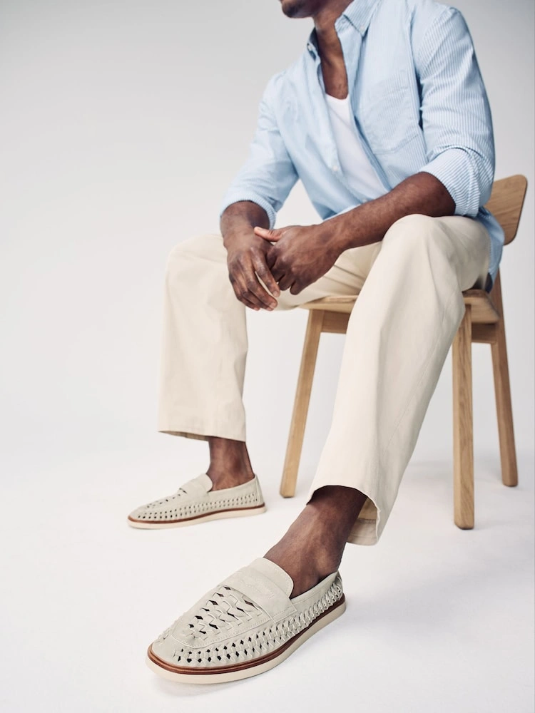 Chalk White Woven Comfort Loafers image 2