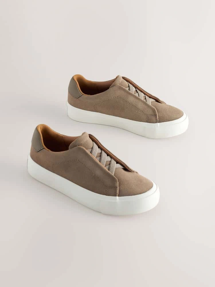 Neutral Suede Elastic Lace Smart Trainers