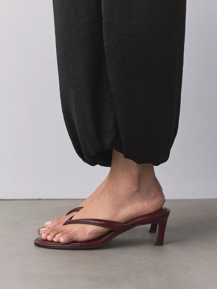 Burgundy Leather Toe-Post Mid Heel Sandals image 2