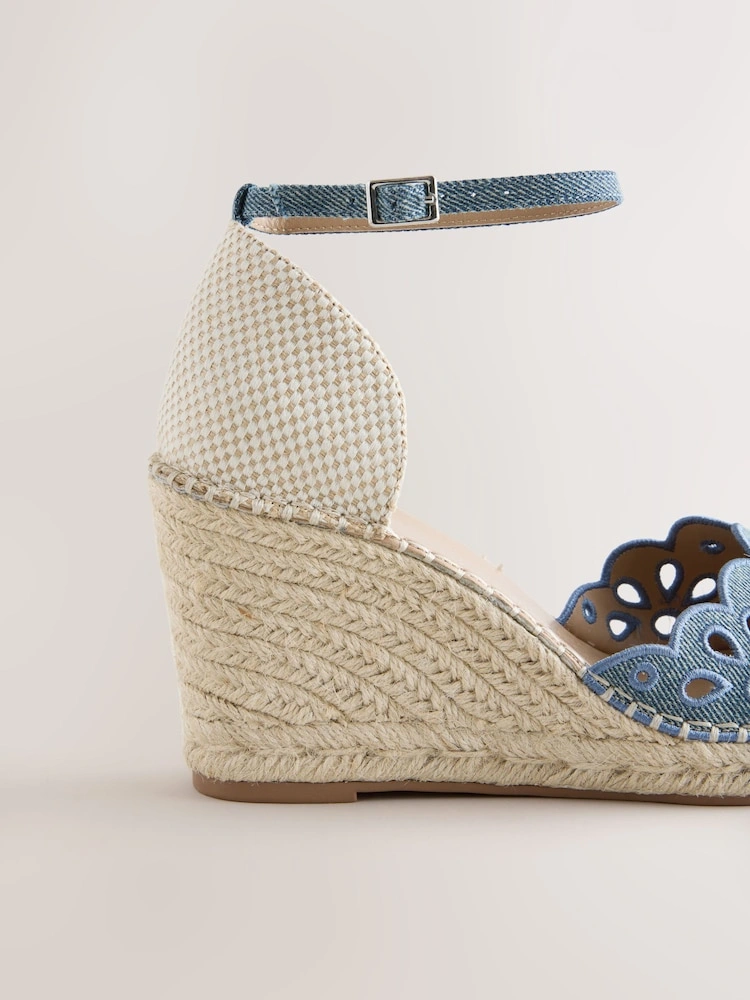 Denim Broderie Closed-Toe Wedge Sandals image 5