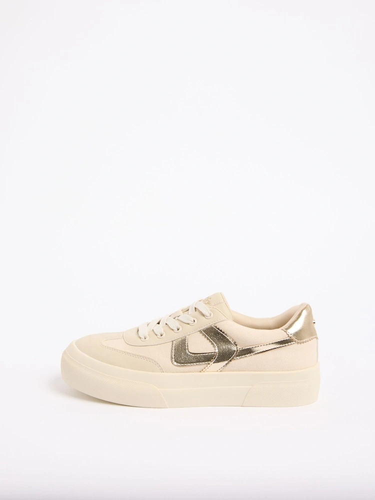 Cream Chunky Canvas Lace-Up Flatform Trainers image 3