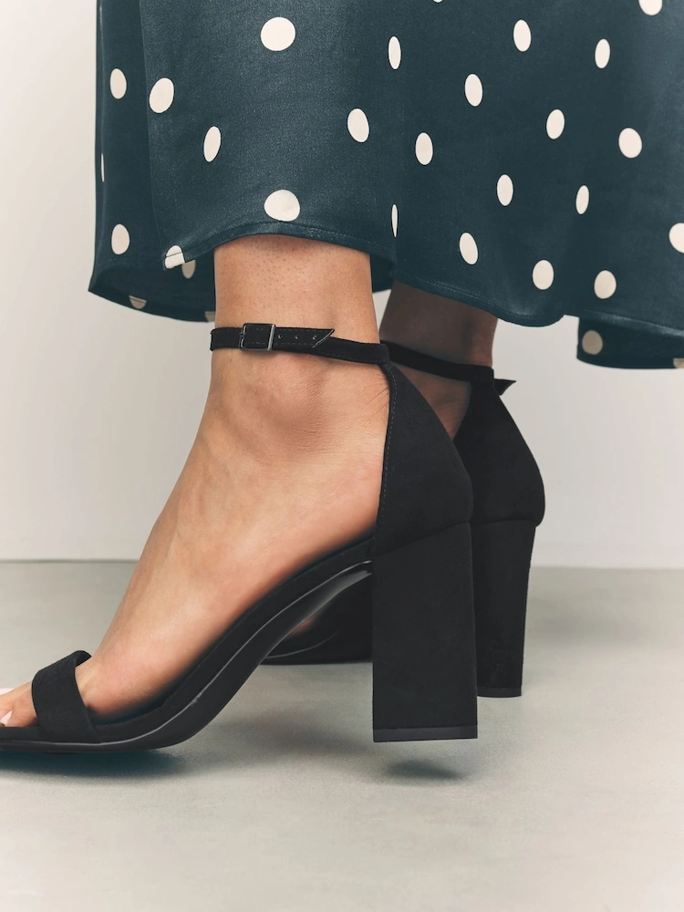 Black Block Heel Two-Strap Sandals image 4
